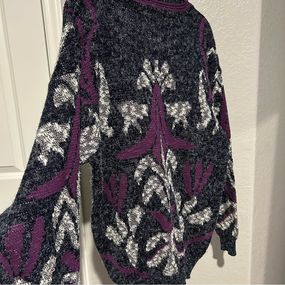 Vintage 80’s Zeppelin Grey & Purple Grandpa Sweater Size M |D60 - Picture 3 of 8